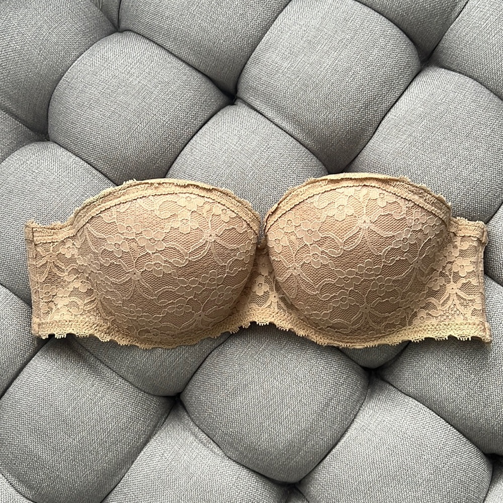 Aerie Nude Lace Strapless Bra 34A Tan Adjustable Intimates